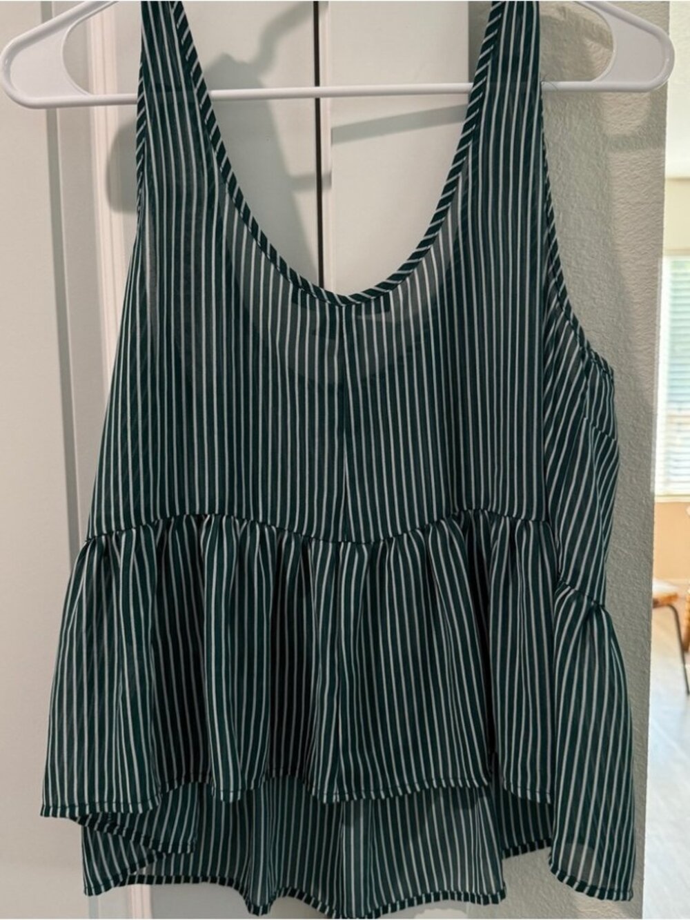 Green & White Striped Tank Top